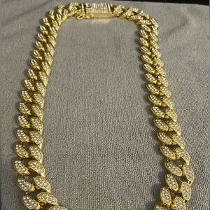 18k Gold Plated Cuban Link Chain With Cubic Zirconia